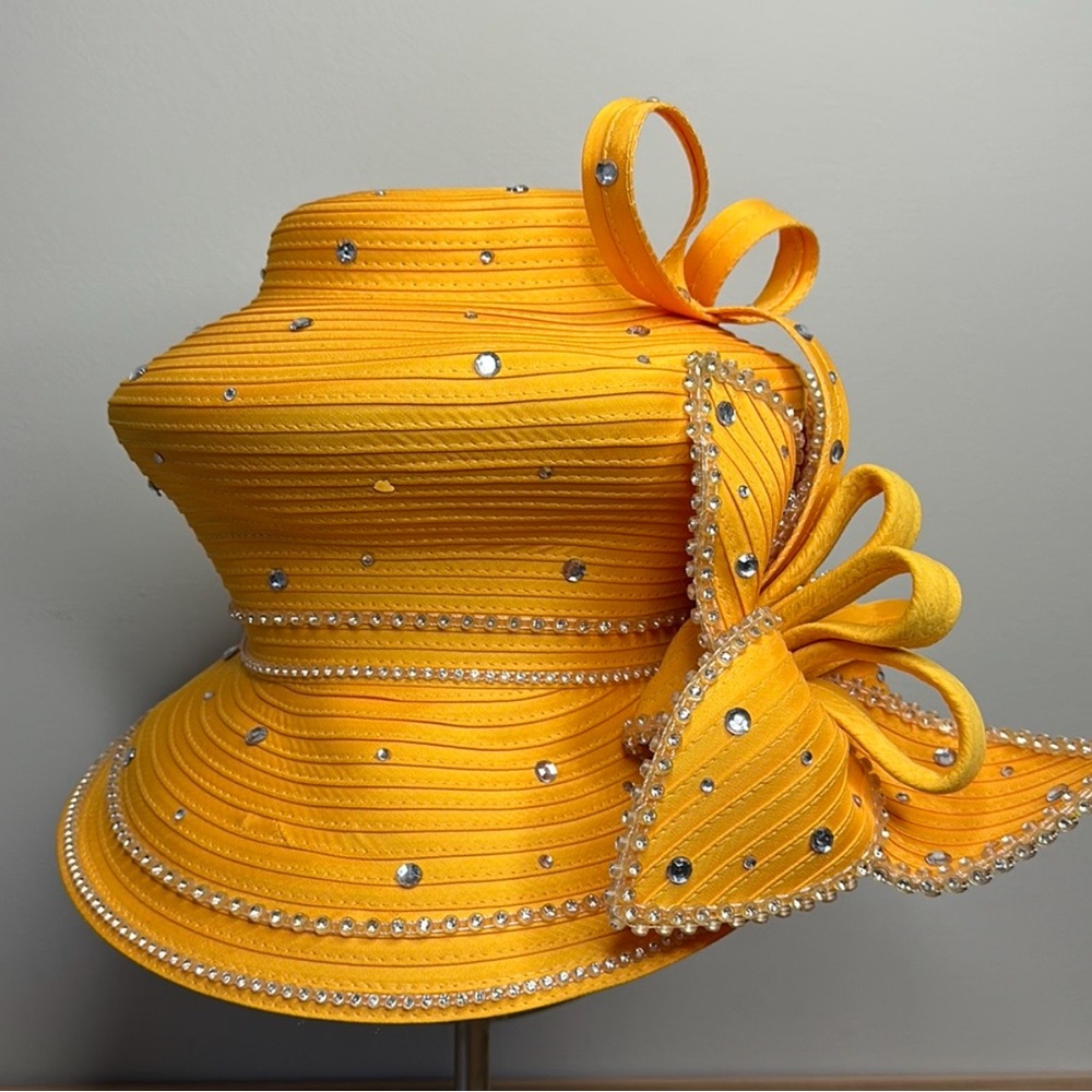 Elegant Yellow Women's Hat with Rhinestone Accents